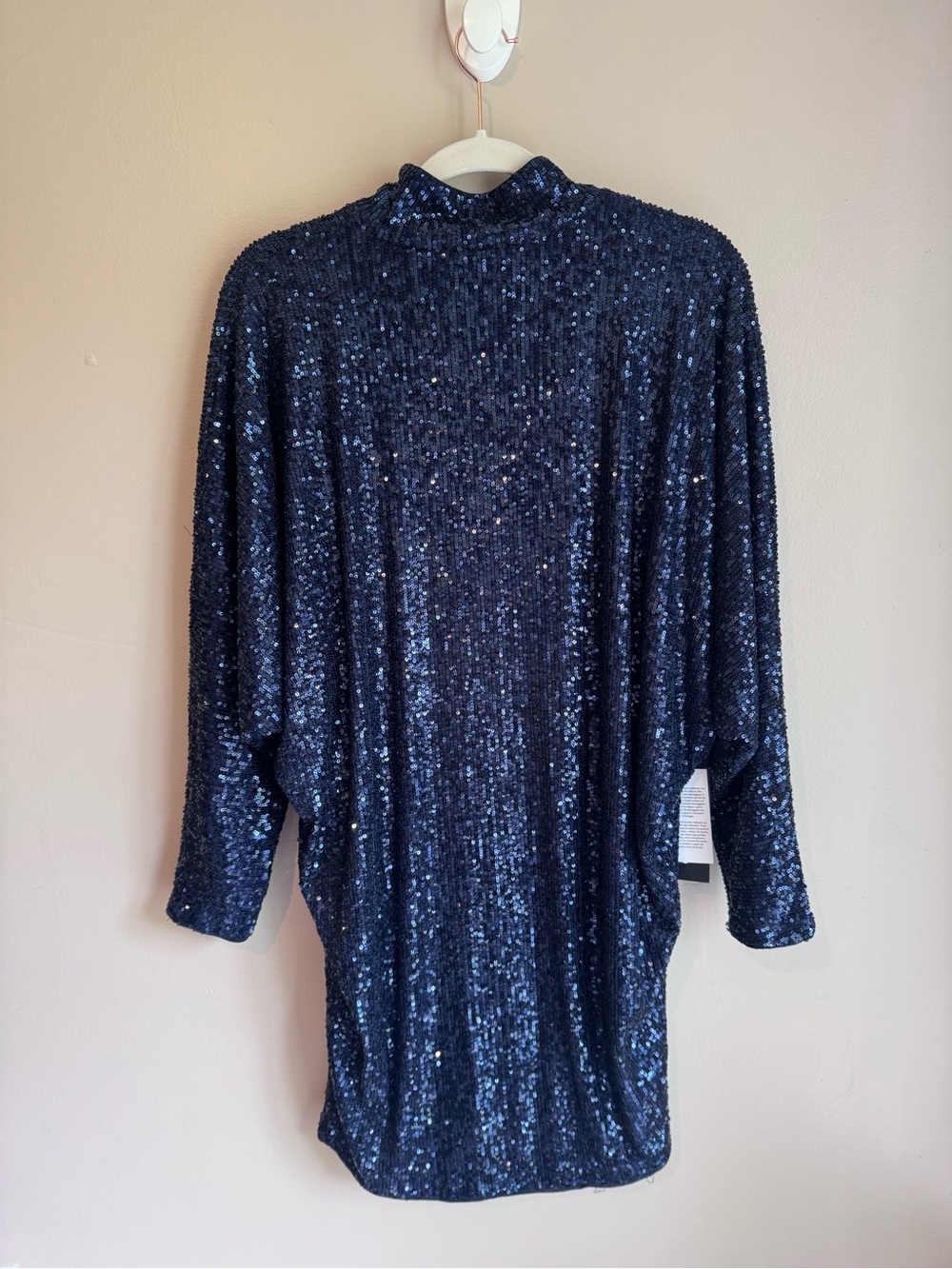 Guess Marciano Moonlight Tunic Dress Navy Blue Sequin Dolman Sleeve M NEW $228 - Picture 4 of 12